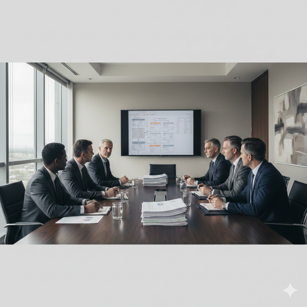 Executive team reviewing operational systems strategy